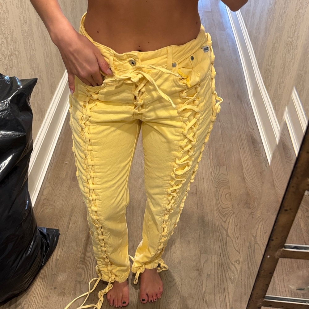 Vibrant Lace-Up Yellow Pants